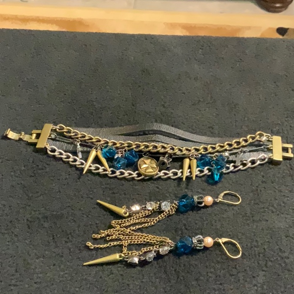 Bracelet and earrings Antique gold Rocker Blue